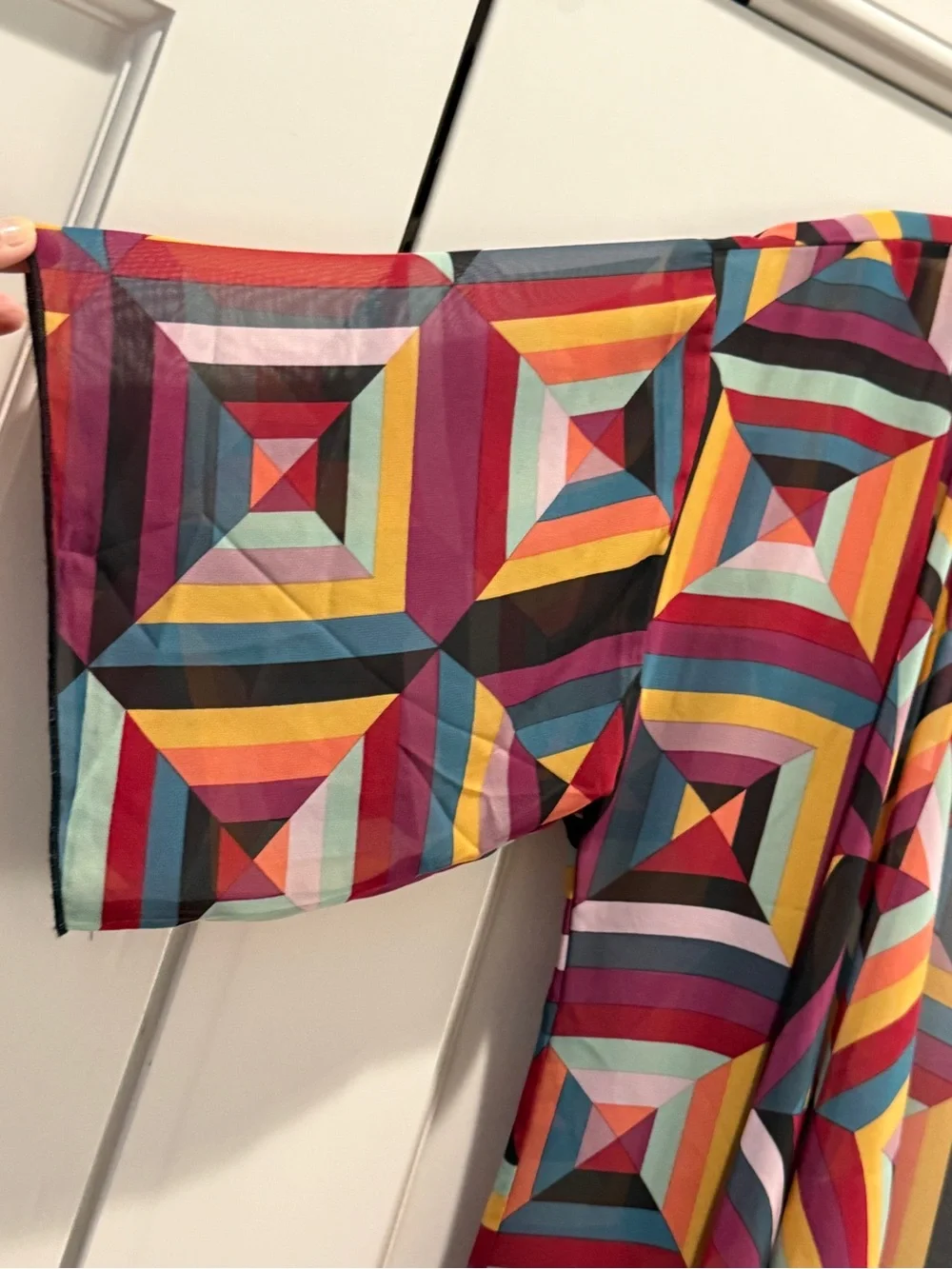 LuLaRoe Multicolor Geometric Stripe Fringed Kimono/Cover-up
